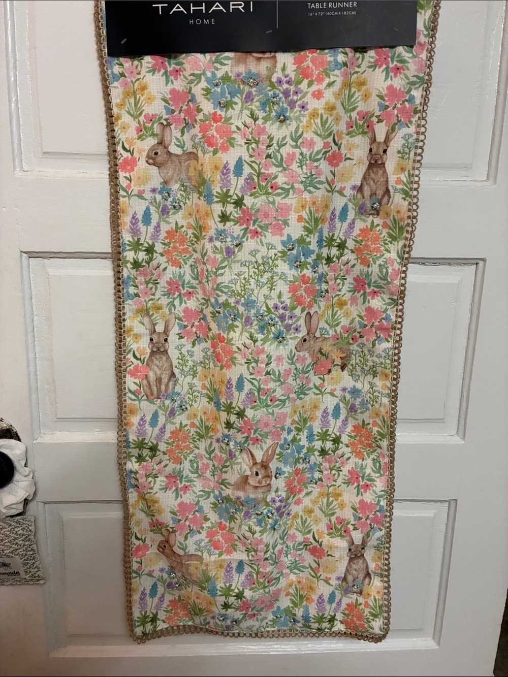 Tahari Floral Bunny Table Runner in Pastel Multi-Color